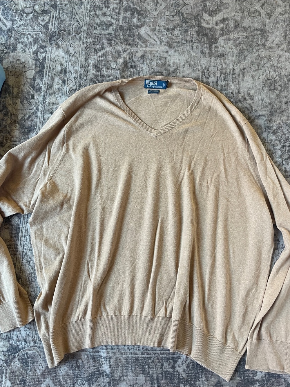 Polo by Ralph Lauren Men's V-Neck Sweater in Light Tan